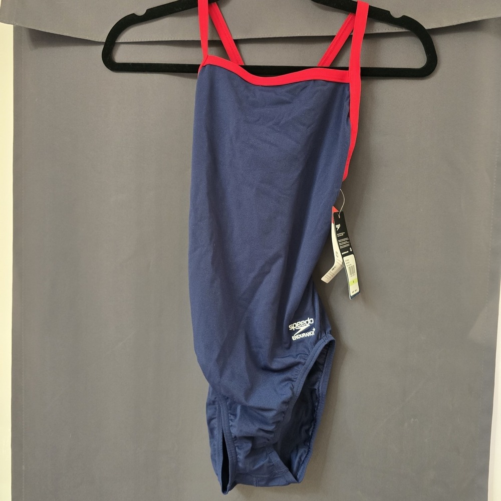 Speedo Endurance+ Flyback Training Team Navy/Red Swimsuit Women's Size 30 NWT